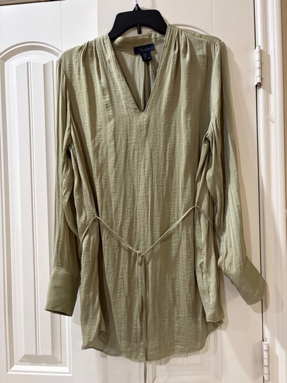 Sage Green V-Neck Long Sleeve Tunic with Waist Tie